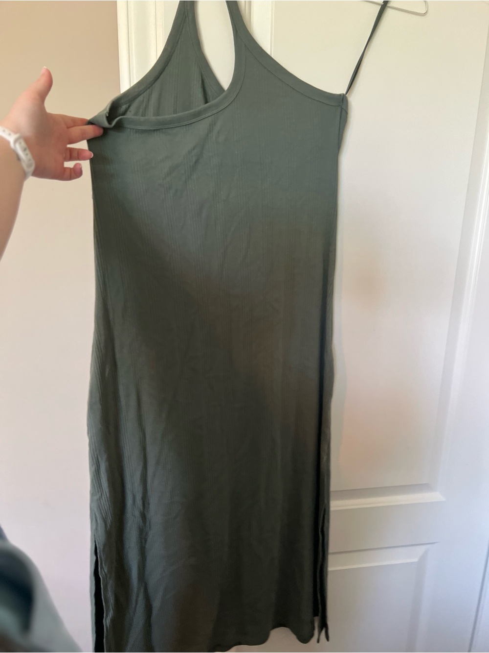 aerie Olive Green One-Shoulder Ribbed Slip Dress